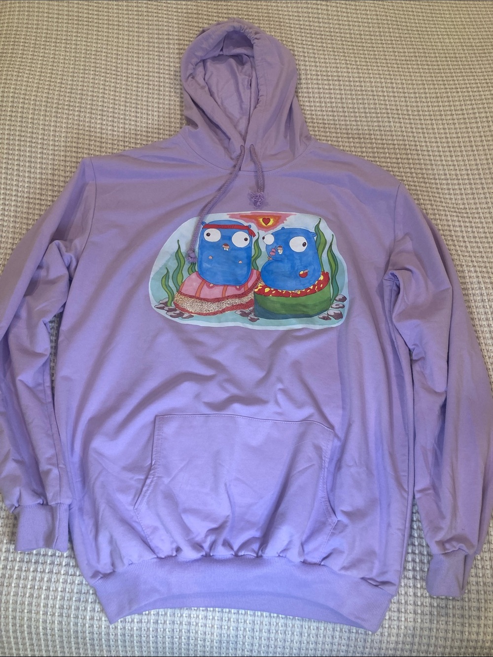 Source Unknown Lavender Hoodie with Cute Blue Creature Graphic